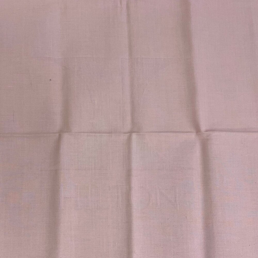 Vintage Hilton Pink Tablecloth - Poly/Cotton Damask with Bow Border